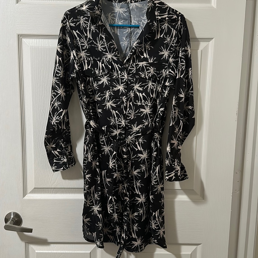 FRNCH black and cream palm tree print shirt dress